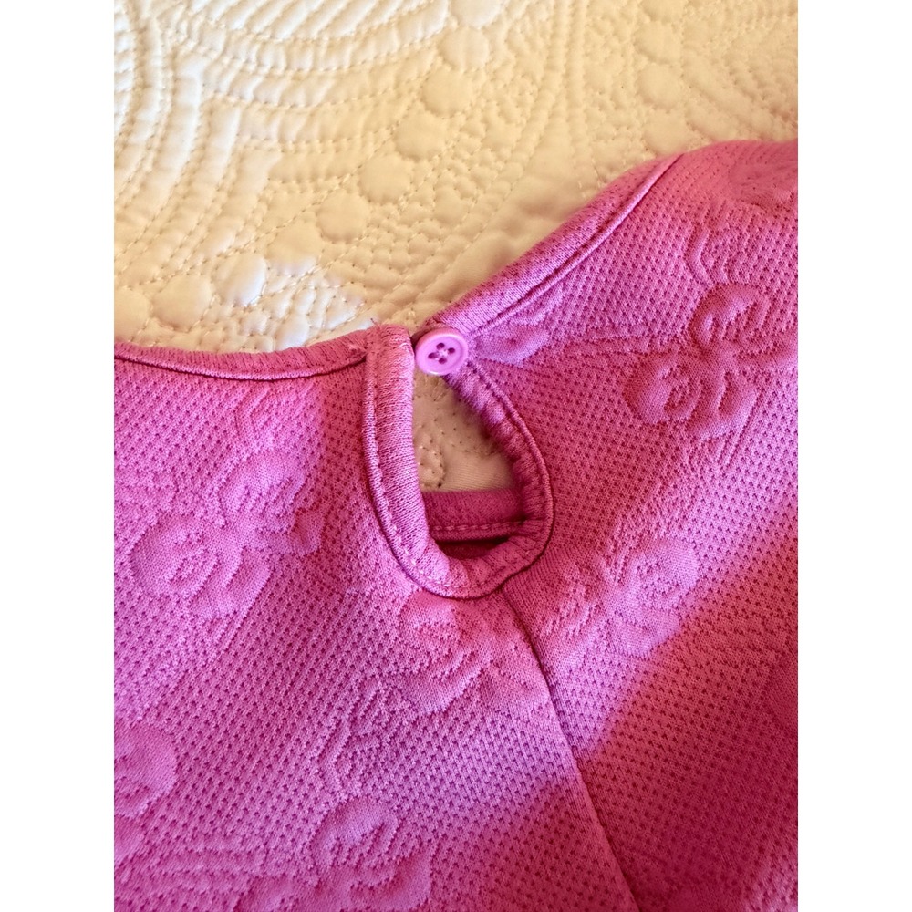 Barbie Girls Pink Embossed Bow Flutter Sleeve Dress Size 3T Logo Patch - Picture 10 of 11